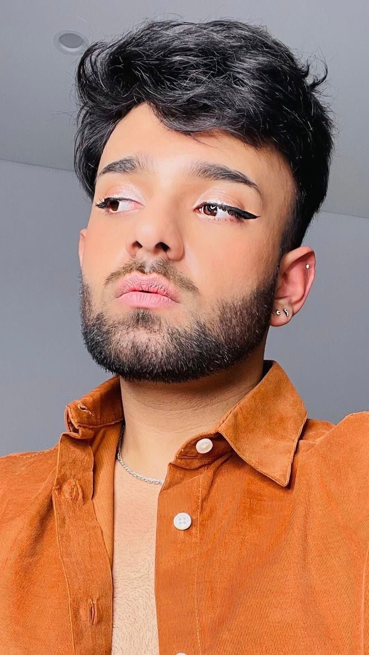 Model wearing The MATTERfying Foundation in Shade 10 Bliss, showcasing a flawless matte finish. His medium olive skin with warm undertones appears smooth, even, and naturally radiant, highlighting the foundation’s skin-blurring and full-coverage effect