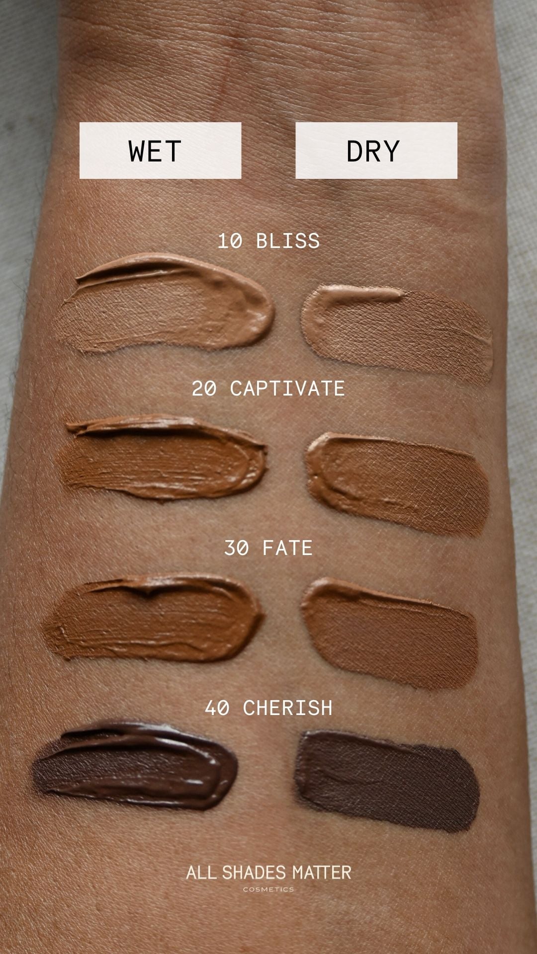 Close-up of The MATTERfying Foundation's mousse-like texture showing wet and dry application.